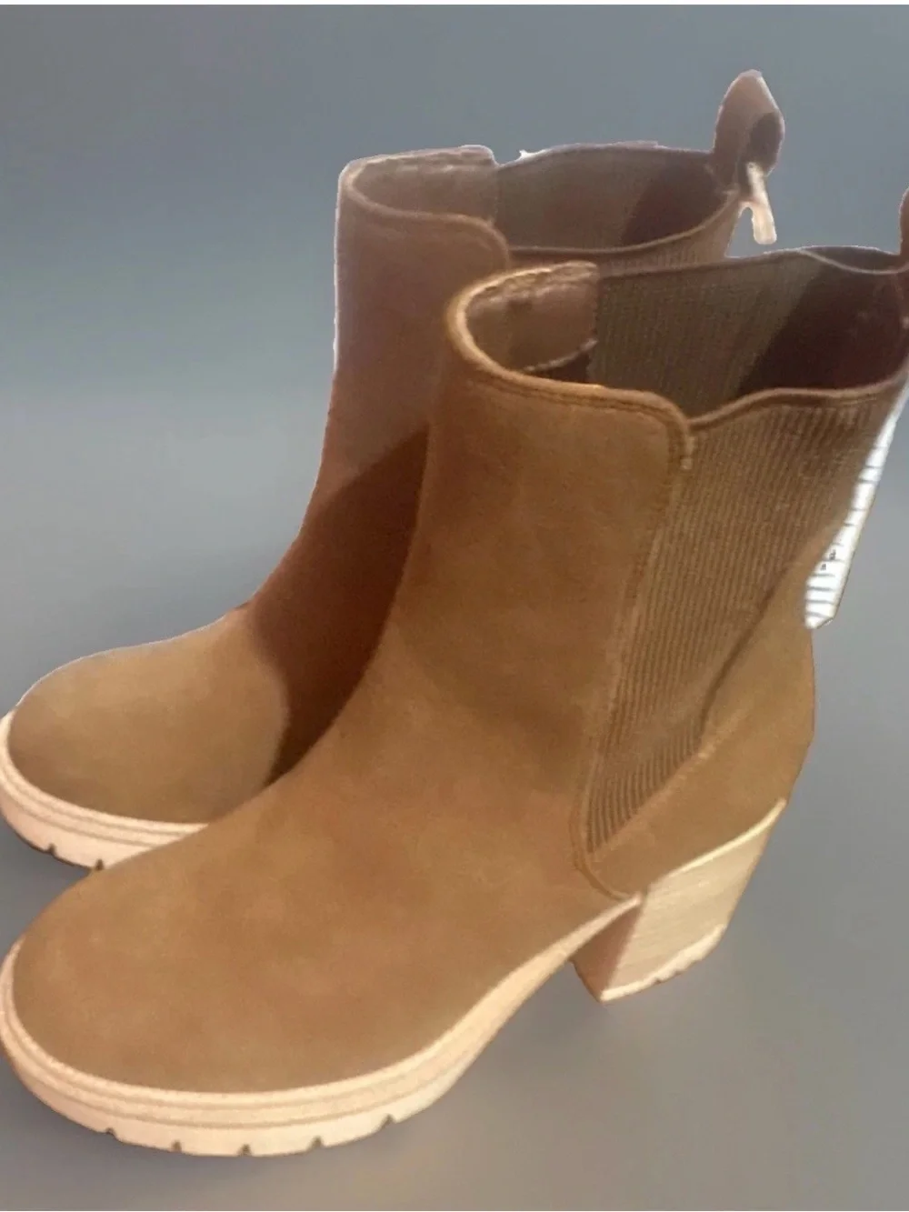 MIA Brown Suede Chelsea Block Heel Booties Sz 9